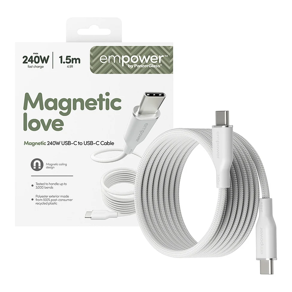 PanzerGlass empower  by   Magnetic 240W USB C to USB C Kabel   USB 2 0   1 5M  Silber Weiss Akkus Powerbanks & Kabel