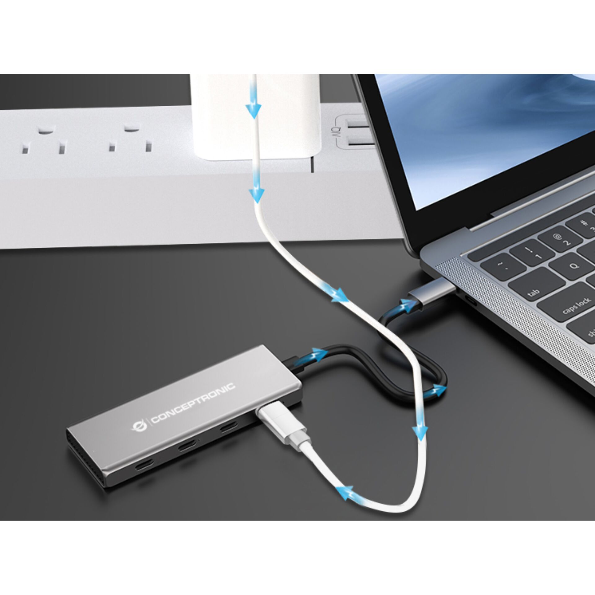 Conceptronic HUBBIES16G Schnittstellen Hub USB 3 2 Gen 2  3 1 Gen 2  Type C 10000 Mbit s Grau Akkus Powerbanks & Kabel