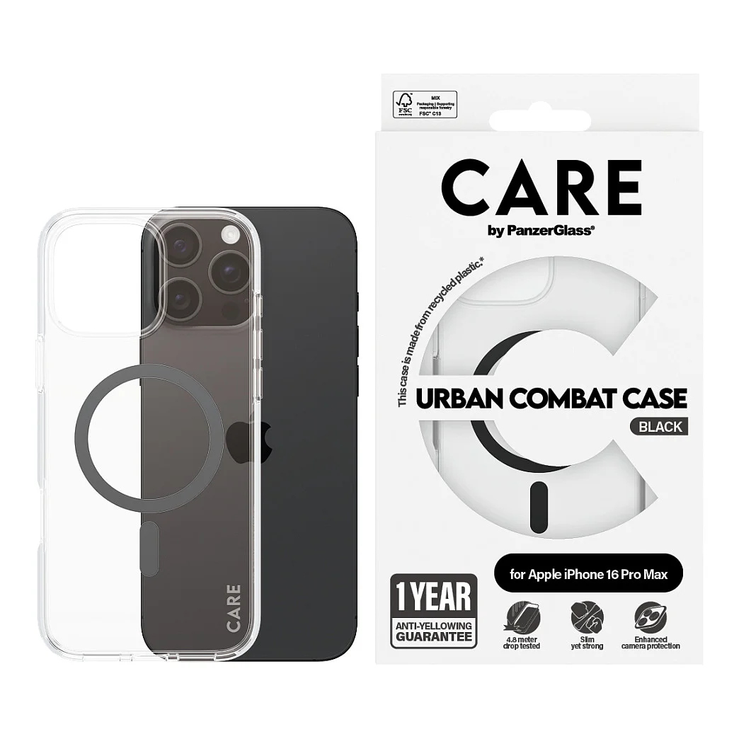 PanzerGlass CARE  by   Urban Combat Case Transparent m  Schwarz MagSafe iPhone 16 Pro Max Notebook & Tablet Zubehoer