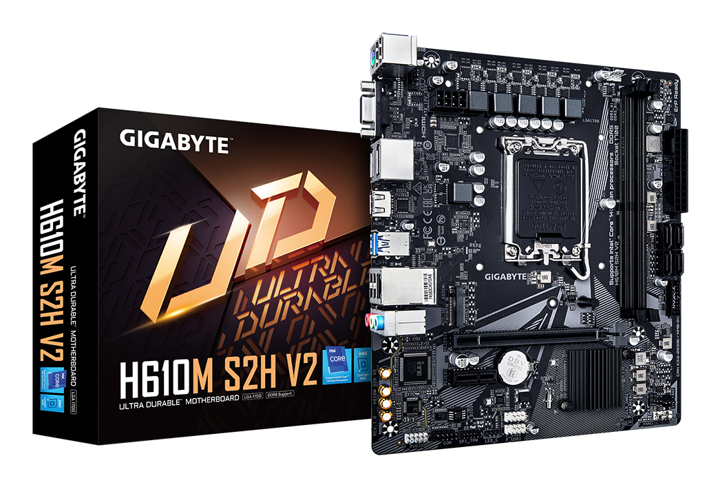 GIGABYTE H610M S2H V2 Motherboard   Unterstuetzt Intel Core 14  Generation CPUs  4 1 1 Hybrid Phasen Digital VRM  bis zu 5600MHz DDR5  1xPCIe 3 0 M 2  GbE LAN  USB 3 2 Gen 1 PC-Zubehoer