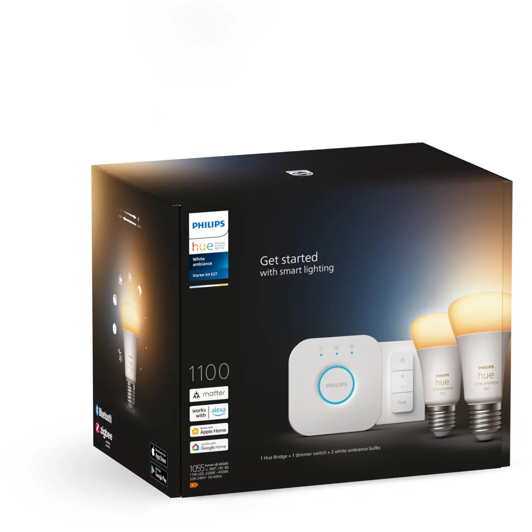 Philips Hue White ambience Starter Set  E27 Lampe A60 Doppelpack   Dimmschalter Leuchtmittel & Lampen