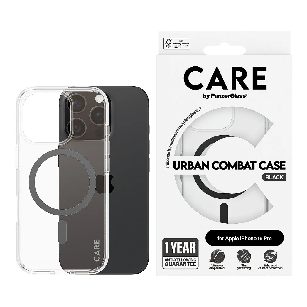 PanzerGlass CARE  by   Urban Combat Case Transparent m  Schwarz MagSafe iPhone 16 Pro Notebook & Tablet Zubehoer