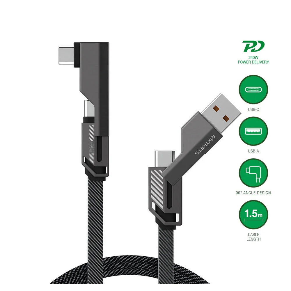 4SMARTS USB C Kabel ComboCord Flat Right Angle 240W  1 5m  graphit PC-Zubehoer