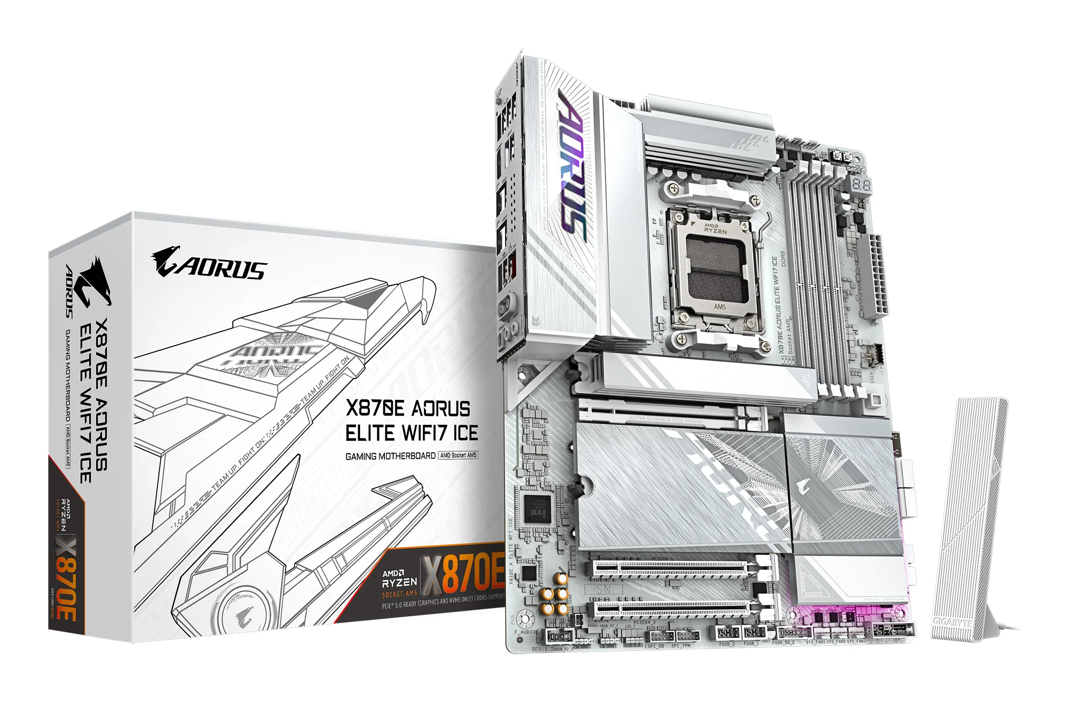 GIGABYTE X870E AORUS ELITE WIFI7 ICE Mainboard   Unterstuetzt AMD Ryzen 9000 Prozessoren  digitales 16 2 2 Phasen VRM  bis zu 8200 MHz DDR5  O C    3x PCIe 5 0   1x PCIe 4 0  Wi Fi 7  2 5 GbE LAN  USB 4 PC-Zubehoer