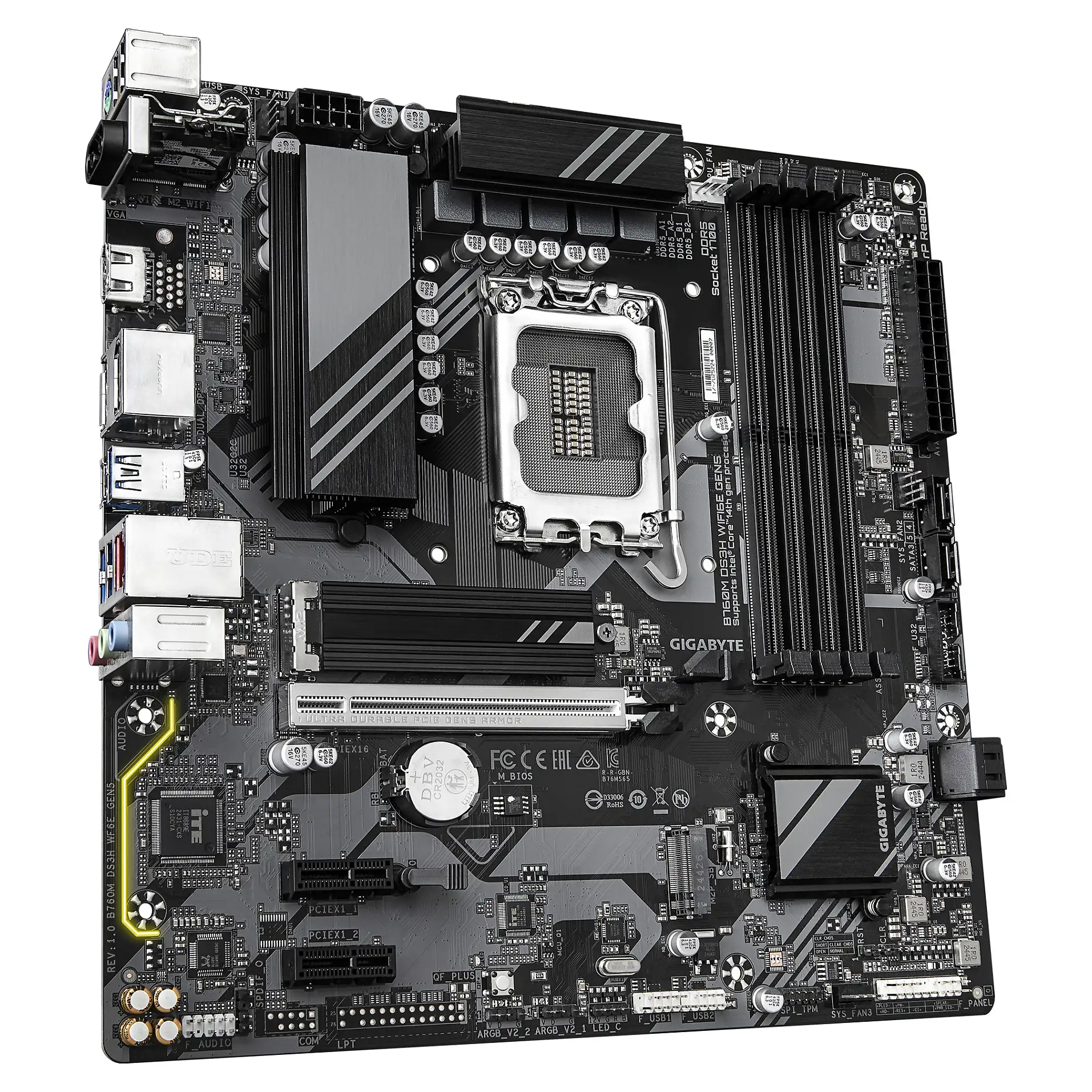 GIGABYTE B760M DS3H WIFI6E GEN5 Mainboard   Unterstuetzt Intel Core Prozessoren der 14  Generation  6 2 1 Phasen Digital VRM  bis zu 5600 MHz DDR5  2 x PCIe 4 0 M 2  Wi Fi 6E  2 5 GbE LAN  USB 3 2 Gen2 PC-Zubehoer