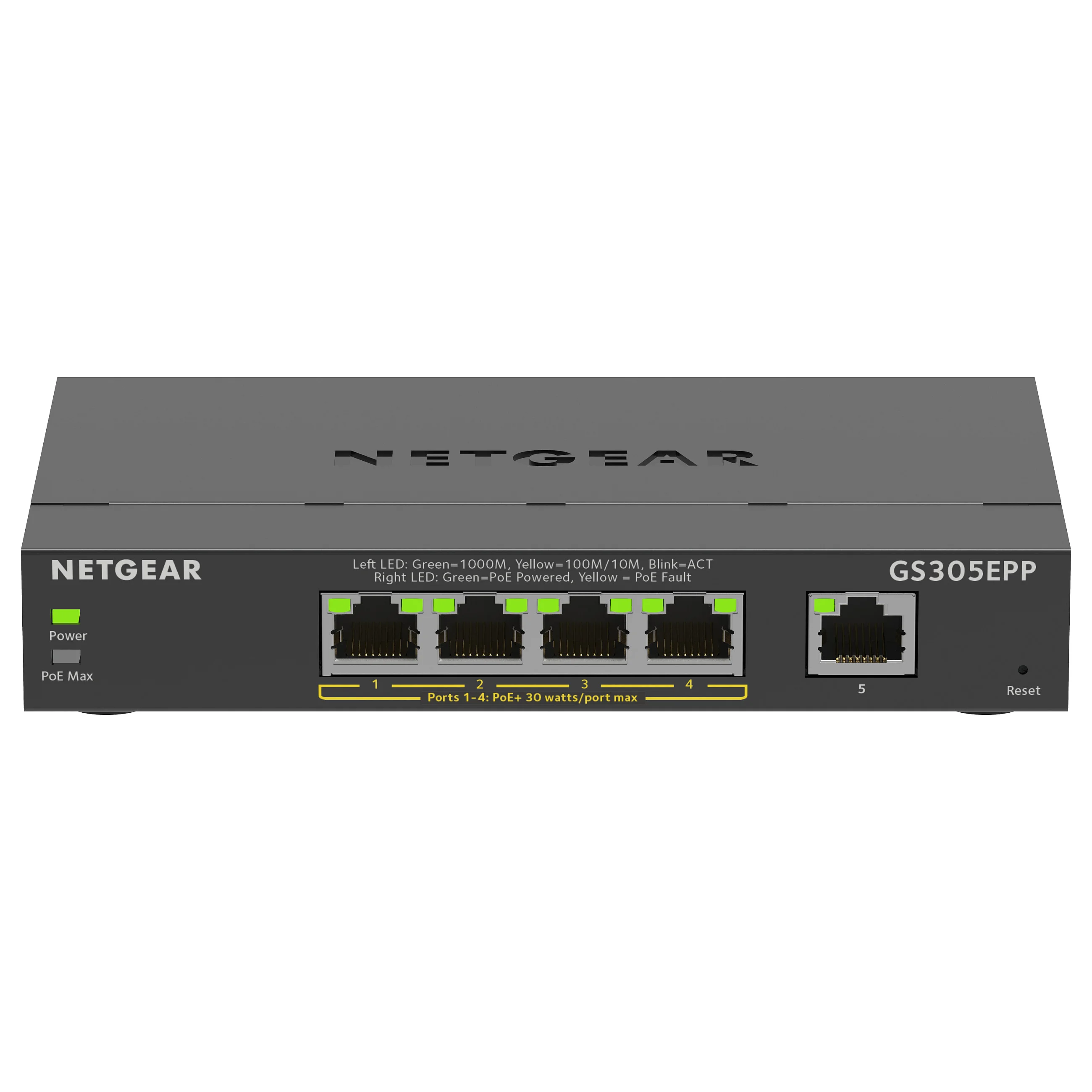 NETGEAR 5 Port Gigabit Ethernet High Power PoE  Plus Switch  GS305EPP  Managed L2 L3 Gigabit Ethernet  10 100 1000  Power over Ethernet  PoE  Schwarz Switches