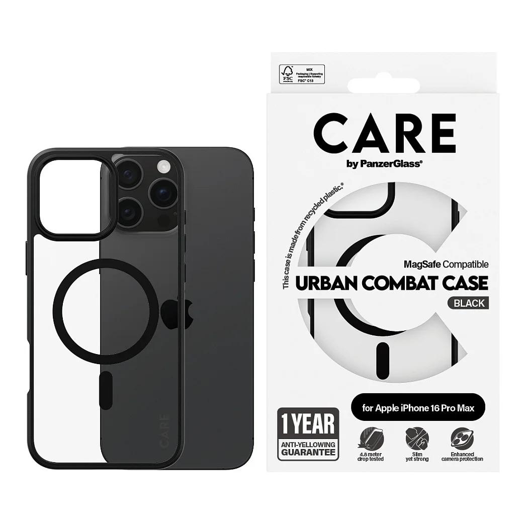 PanzerGlass CARE  by   Urban Combat Case Transparent m  Schwarz Rahmen   MagSafe iPhone 16 Pro Max Notebook & Tablet Zubehoer