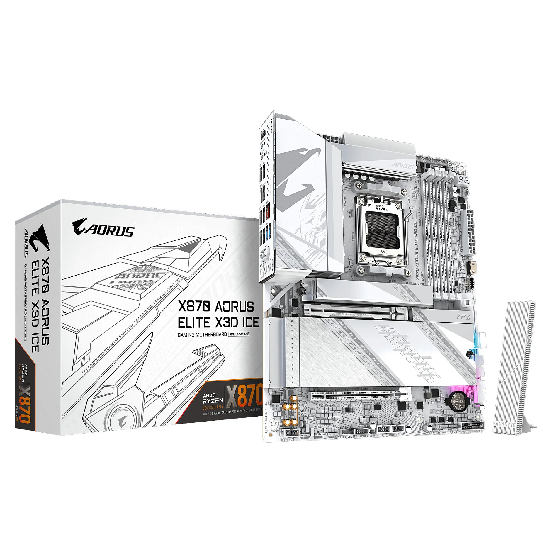 GIGABYTE X870 AORUS ELITE X3D ICE Mainboard   Unterstuetzt AMD Ryzen 9000 Prozessoren  16 2 2 Phasen Digital VRM  bis zu 9000Hz DDR5  OC   2xPCIe 5 0   2xPCIe 4 0  Wi Fi 7  2 5GbE LAN  USB 4 PC-Komponenten