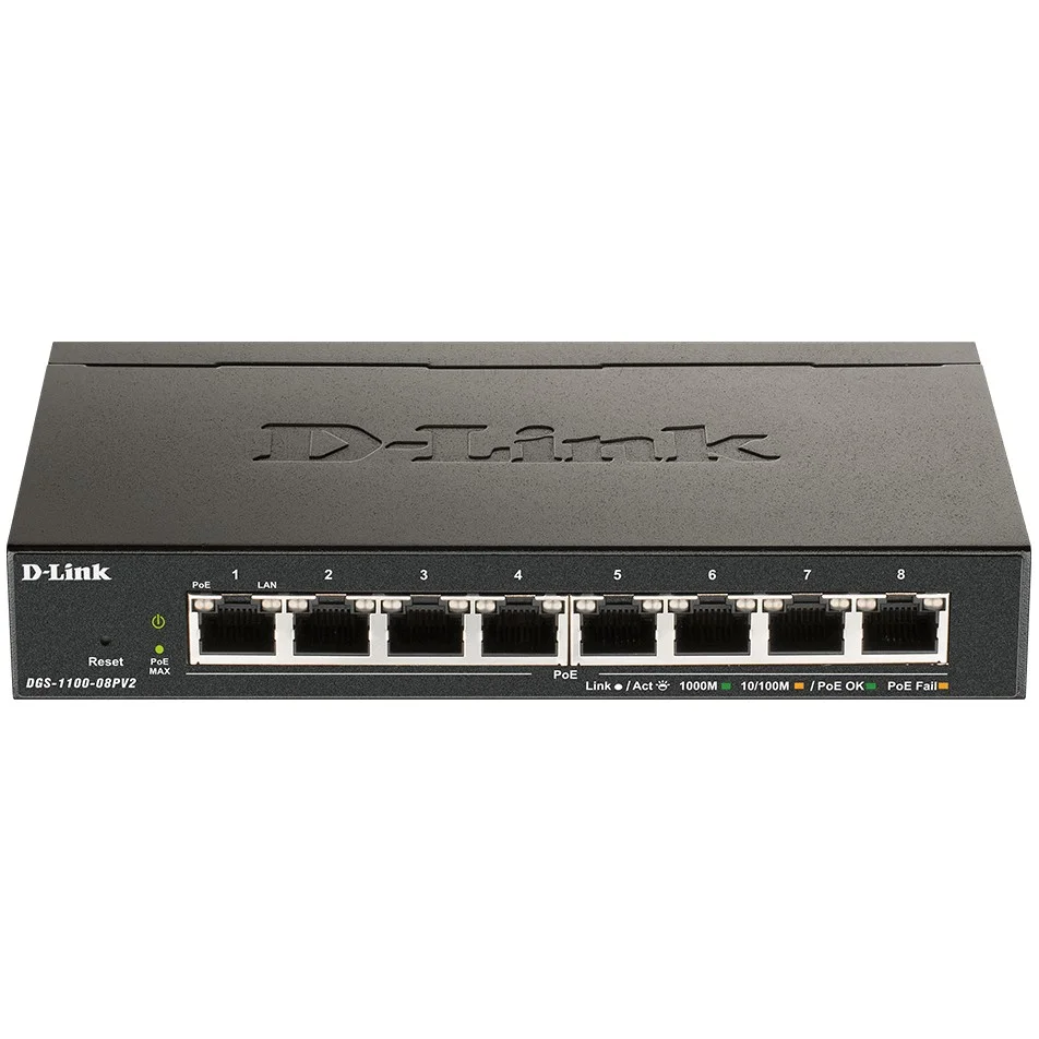 D Link DGS 1100 08PV2 Managed L2 L3 Gigabit Ethernet  10 100 1000  Power over Ethernet  PoE  Schwarz Netzwerk