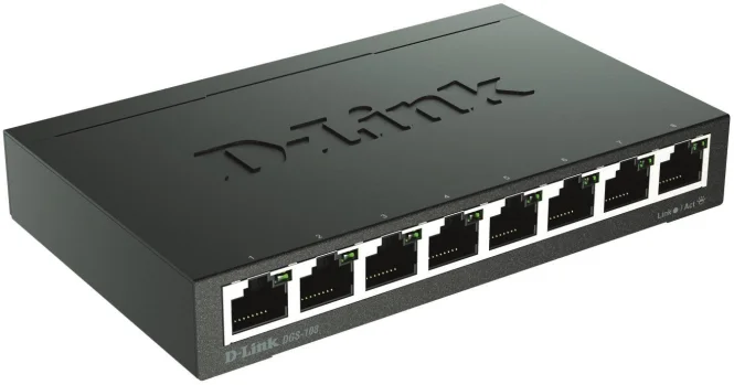 D Link DGS 108 Unmanaged L2 Gigabit Ethernet  10 100 1000  Schwarz Switches