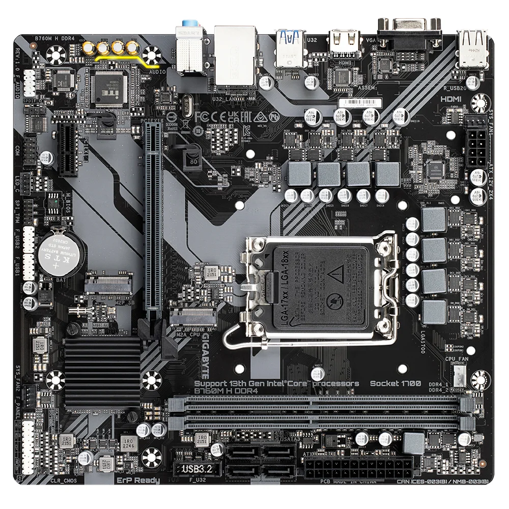 GIGABYTE B760M H DDR4 Motherboard   Unterstuetzt Intel Core 14  Generation CPUs  6 1 1 Phasen Digital VRM  bis zu 3200MHz DDR4  OC   2xPCIe 4 0 M 2  GbE LAN  USB 3 2 Gen1 PC-Zubehoer
