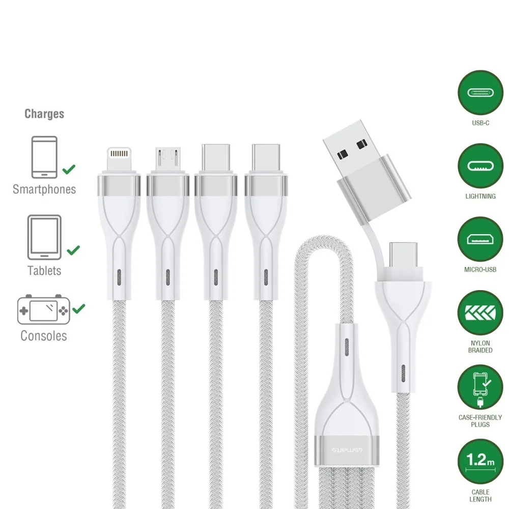 4SMARTS 4in1 USB C A Multi Charging 1 2m  weiss Akkus Powerbanks & Kabel