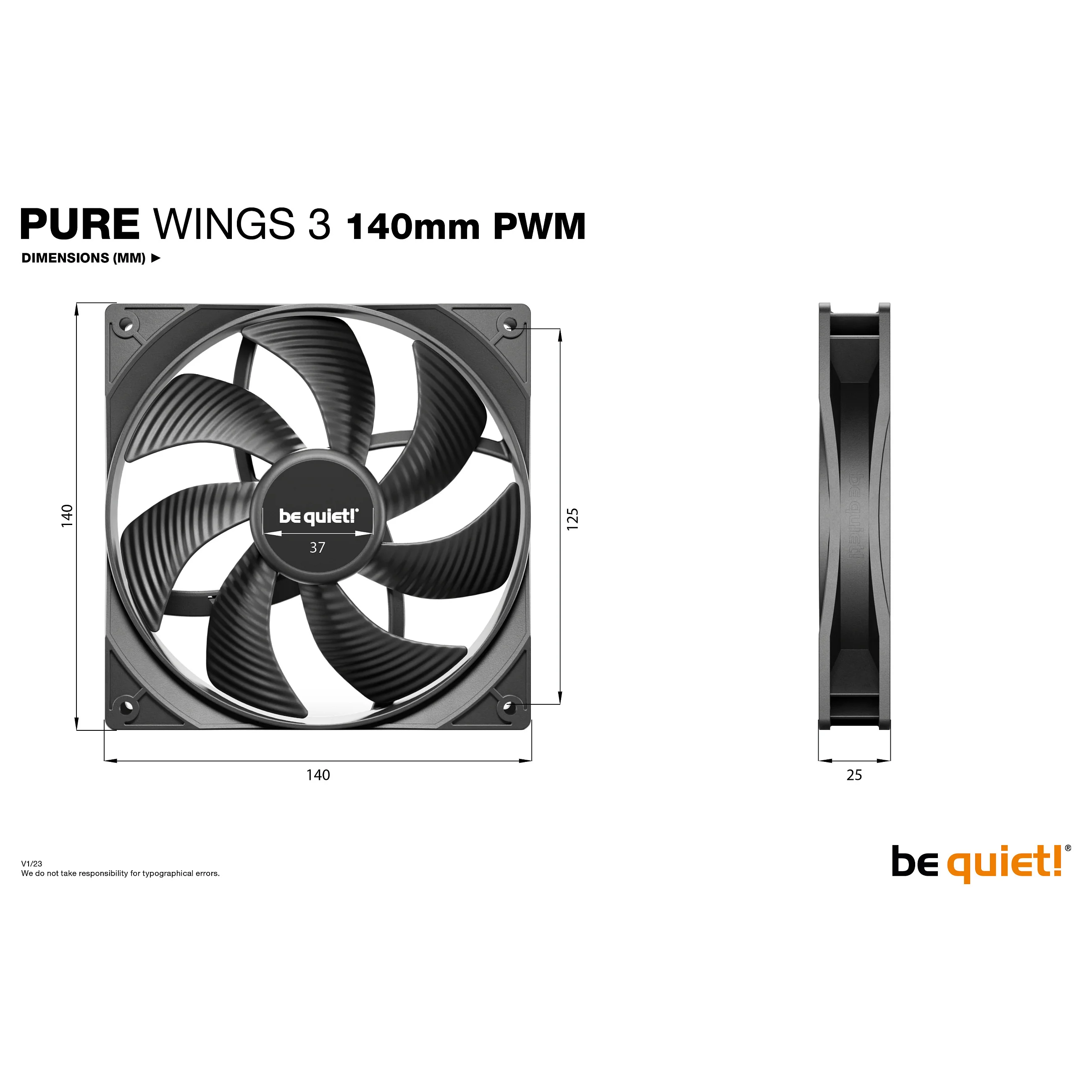 be quiet  Pure Wings 3 140mm   PWM Triple Pack Computergehaeuse Ventilator 14 cm Schwarz 3 Stueck e  PC-Komponenten