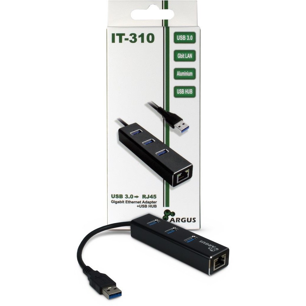 Inter Tech USB3 0 HUB 3Port Argus IT 310 1x RJ45 Gigabit Lan passiv Black PC-Zubehoer