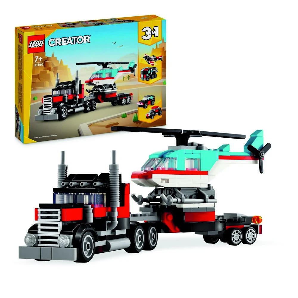 LEGO Bauspielzeug  Tieflader mit Hubschrauber Creator Spielwaren