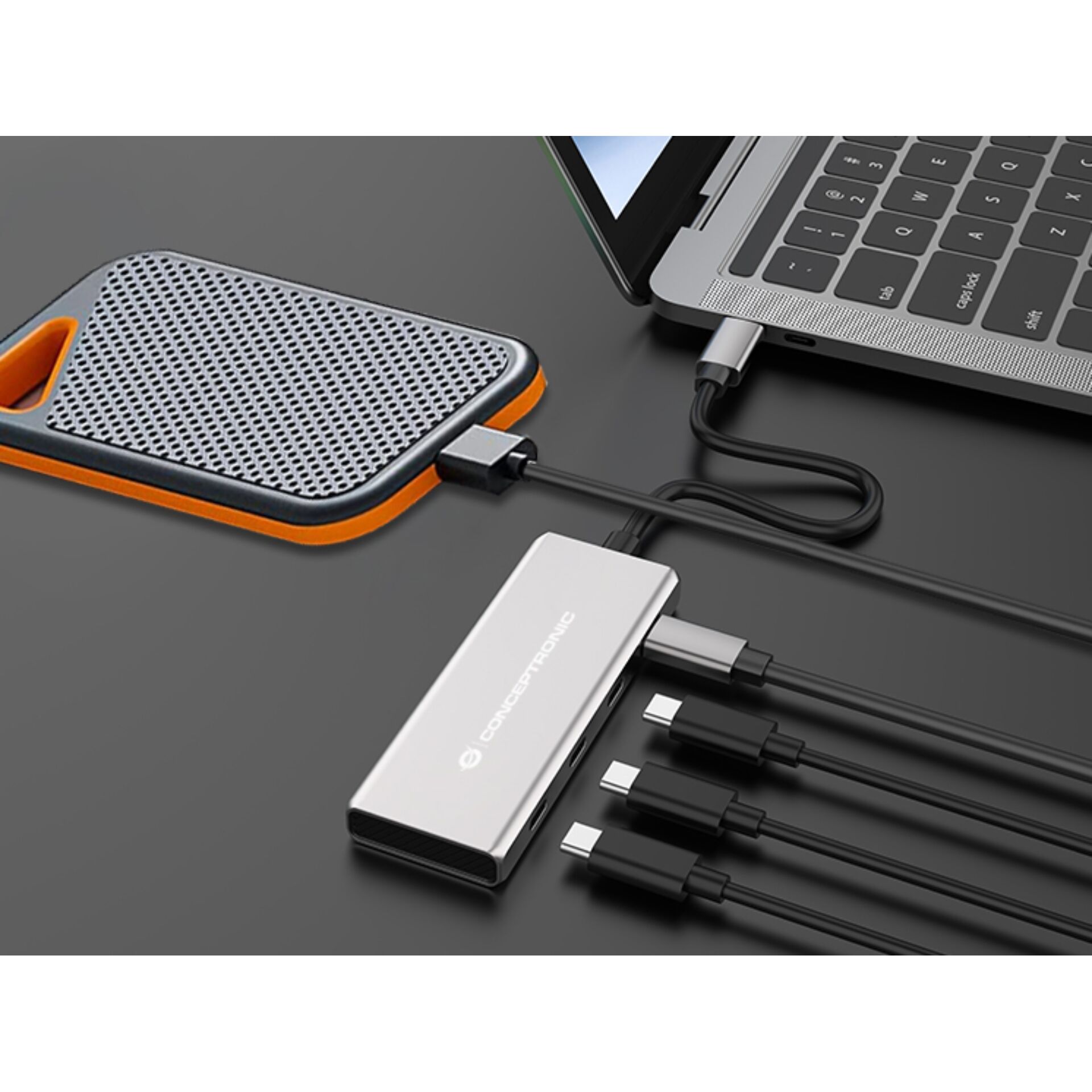 Conceptronic HUBBIES16G Schnittstellen Hub USB 3 2 Gen 2  3 1 Gen 2  Type C 10000 Mbit s Grau Akkus Powerbanks & Kabel