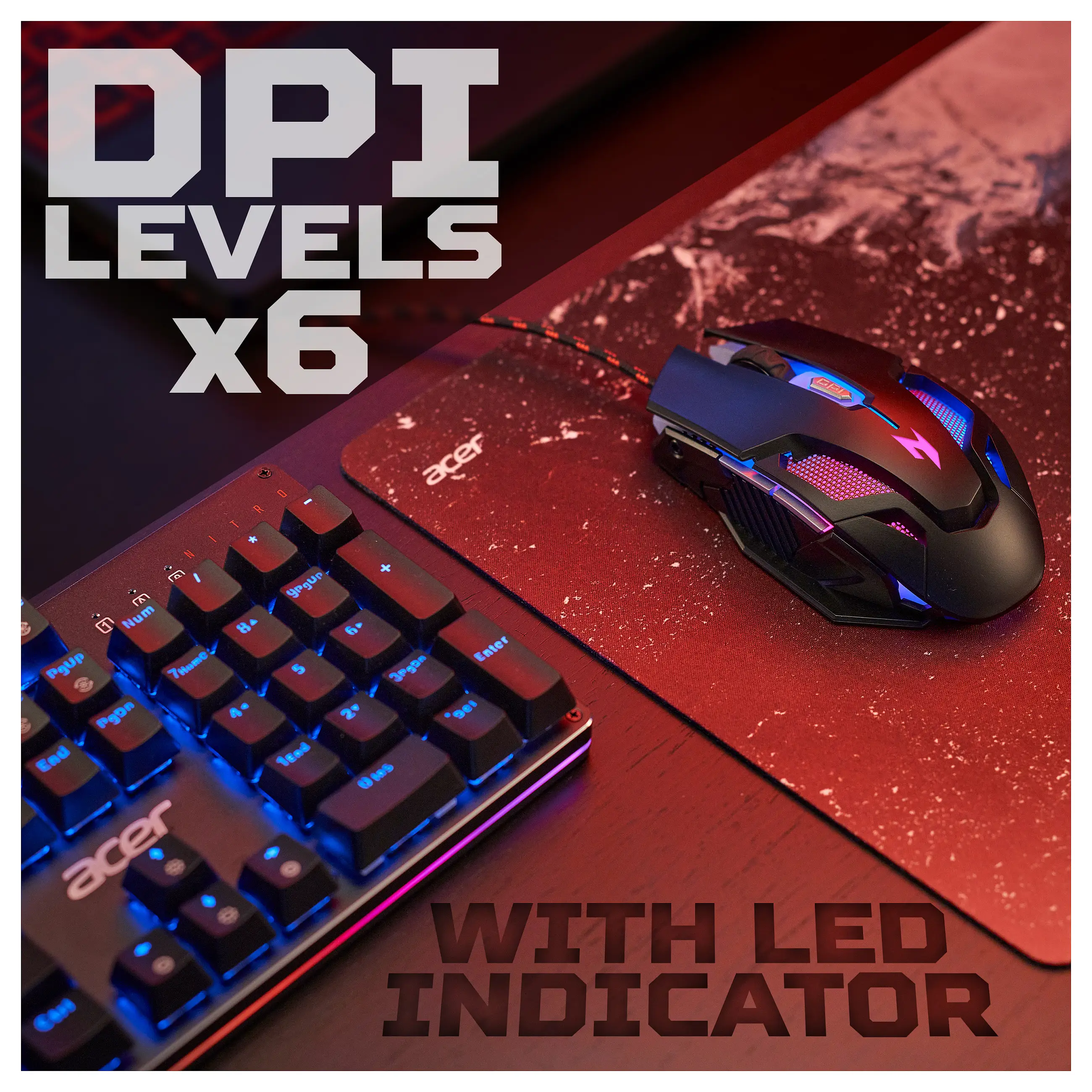 Acer Nitro Gaming NMW200 Black Maus Beidhaendig USB Typ A Optisch 7200 DPI Tastaturen & Mäuse