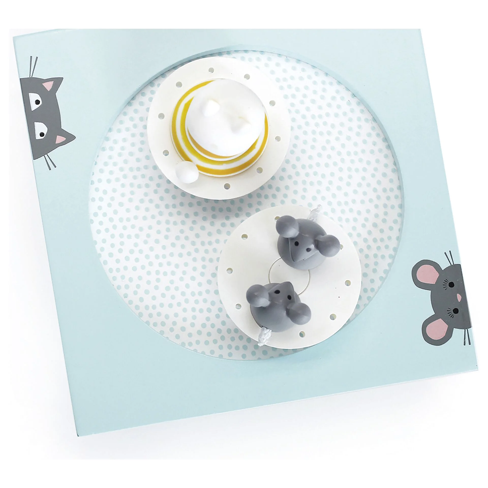 Trousselier Spieluhr mit tanzenden Katze und Maus Spielfiguren