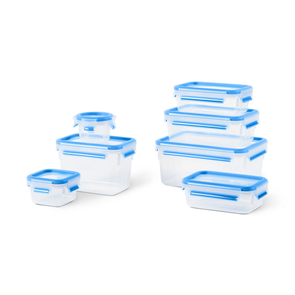 EMSA N1031600 Lebensmittelaufbewahrungsbehaelter Rechteckig Set 5 75 l Blau  Transparent 7 Stueck e  Kueche