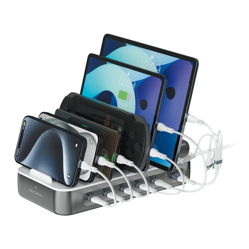 4SMARTS ladestation team 100w 5c 1a inkl  6 kabel  spacegrau Akkus Powerbanks & Kabel