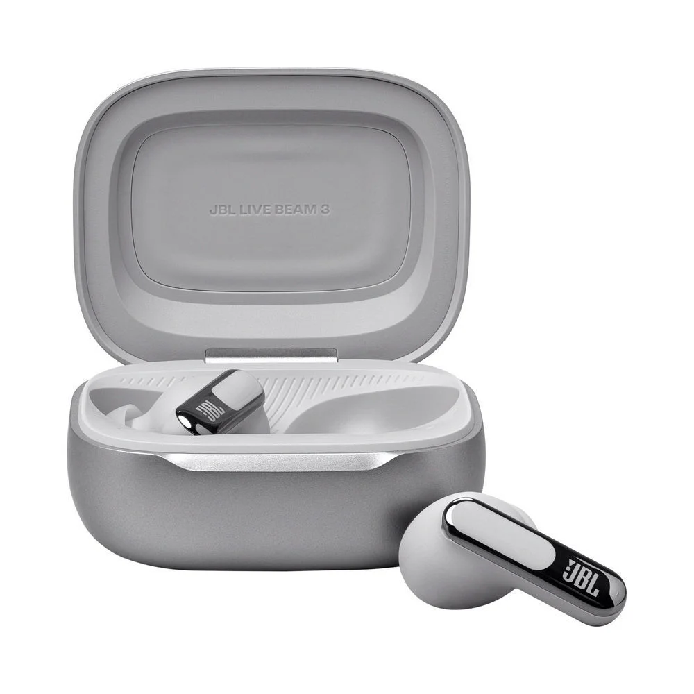 JBL Noise Canceling Earbuds LIVE Beam 3  Wireless Charging  Smart Case  Silber Kopfhoerer