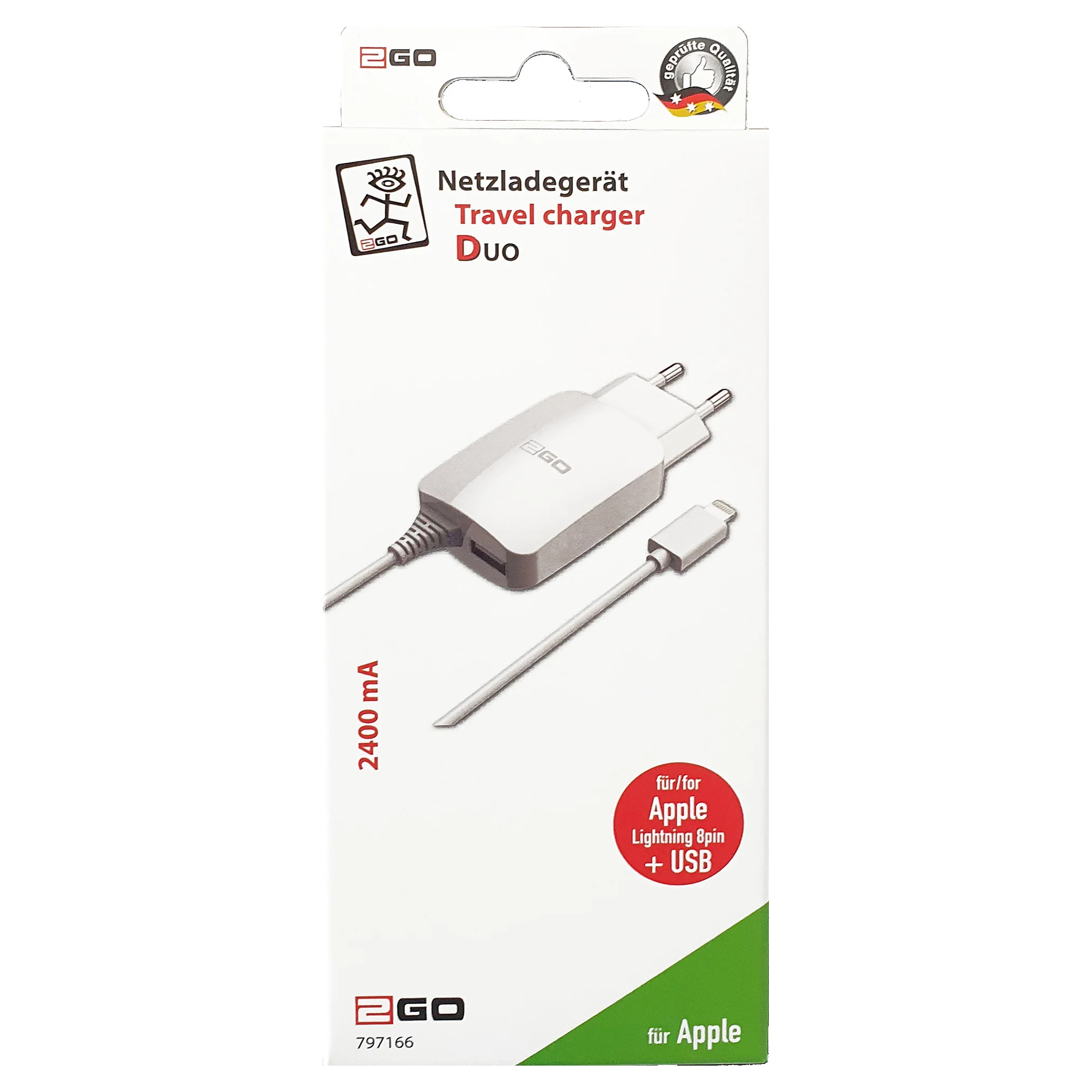 2GO Ladegeraet 12W Lightning   1x USB  Kabel 1 4m  weiss Notebook & Tablet Zubehoer