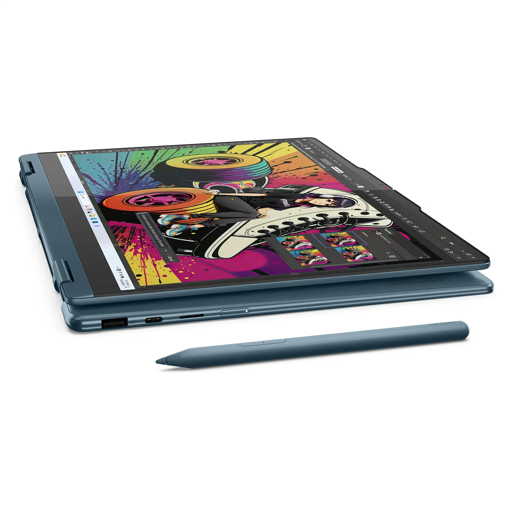 Lenovo Yoga 7 2 in 1 14AKP10 Copilot  PC AMD Ryzen AI 5 340 Hybrid  2 in 1  35 6 cm  14   Touchscreen WUXGA 16 GB LPDDR5x SDRAM 512 GB SSD Wi Fi 7  802 11be  Windows 11 Home Deutsch Tuerkis Notebook & Tablet Zubehoer
