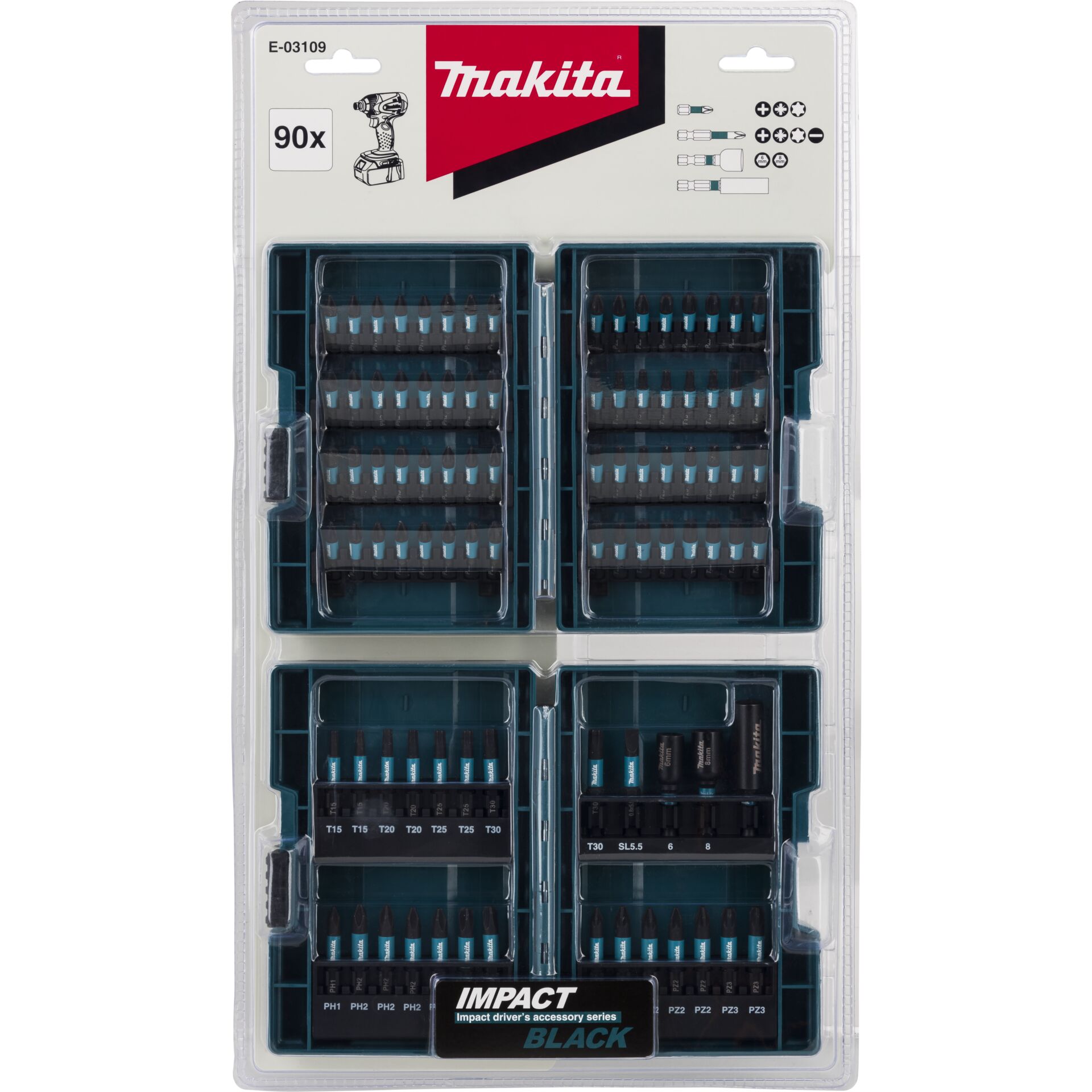 Makita E 03109 Impact Black Bit Set 90 tlg Bohrer- & Schrauberzubehoer