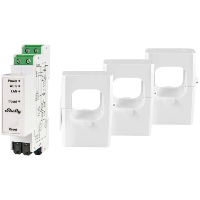 Shelly Relais ZollPro 3EM 400AZoll WLAN LAN Stromzaehler Inkl  3 400A Klemmen Messfunktion BT DIN Rail Smart Home