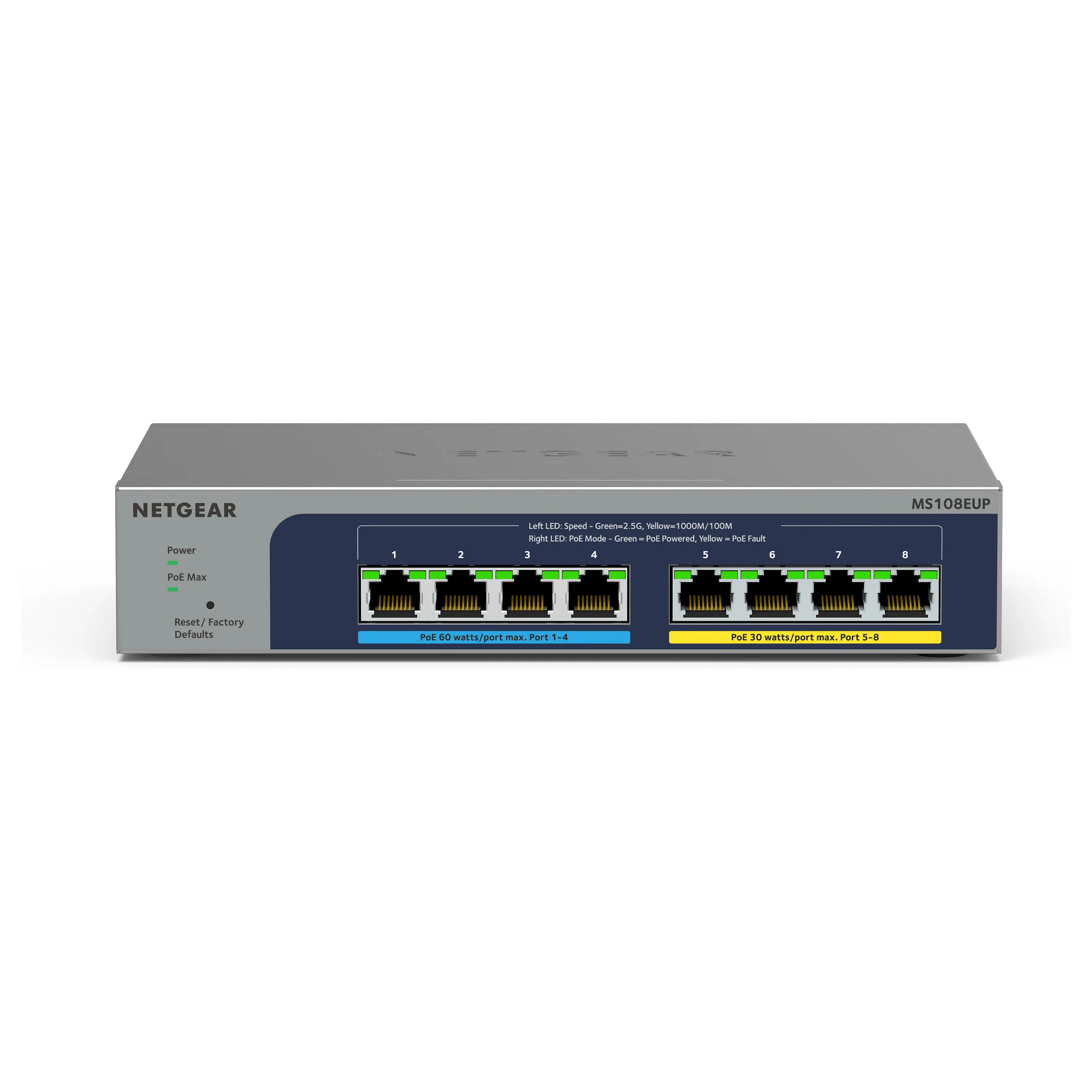 NETGEAR 8 port Ultra60 PoE   Multi Gigabit  2 5G  Ethernet Plus Switch Managed L2 L3 2 5G Ethernet  100 1000 2500  Power over Ethernet  PoE  Grau Switches