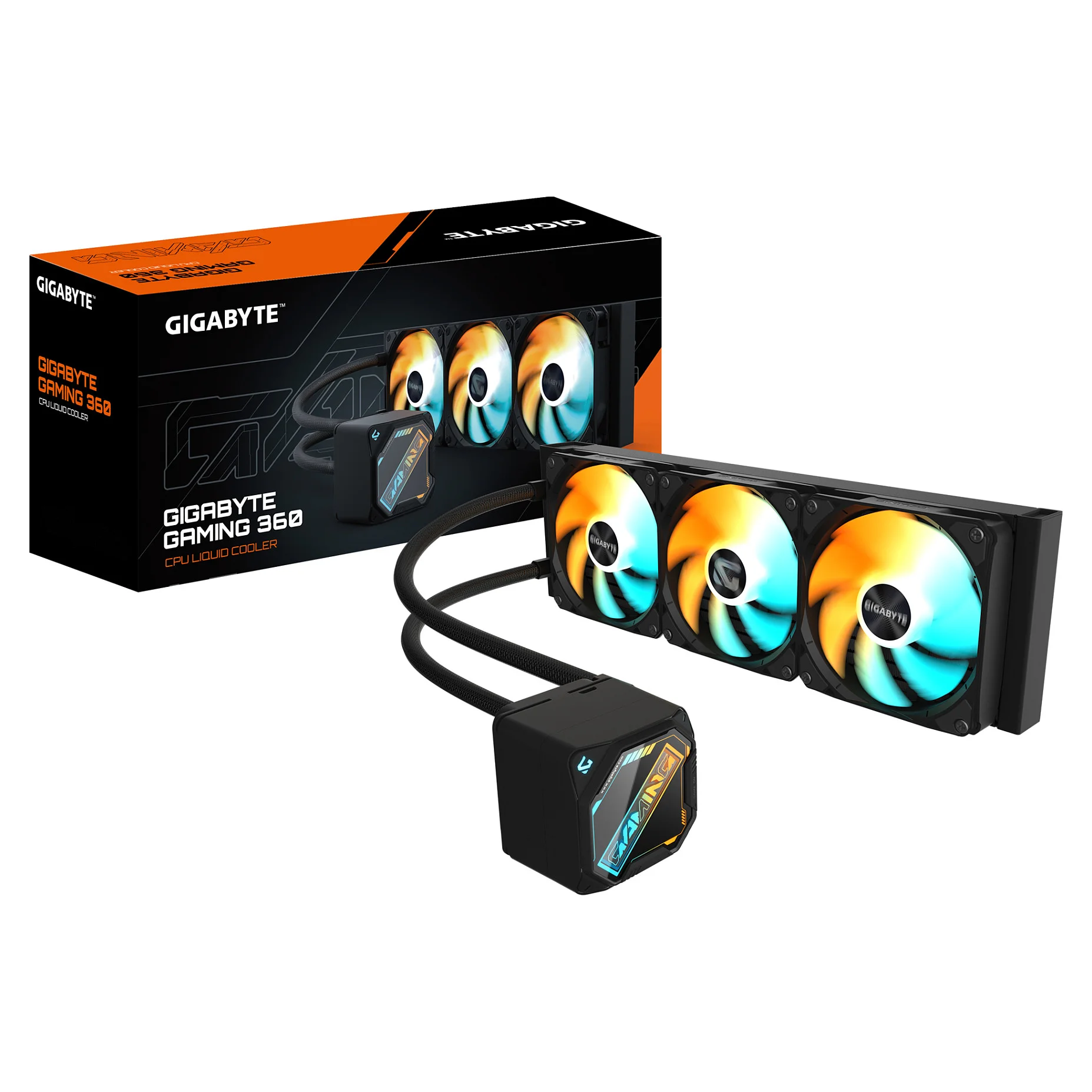 GIGABYTE GAMING 360 Fluessigkeitskuehler fuer CPU   3x120 mm ARGB Luefter  Schiebe Verriegelungsmechanismus  DAISY CHAIN  Kompatibel mit Intel LGA 1851 und AMD AM5 PC-Komponenten