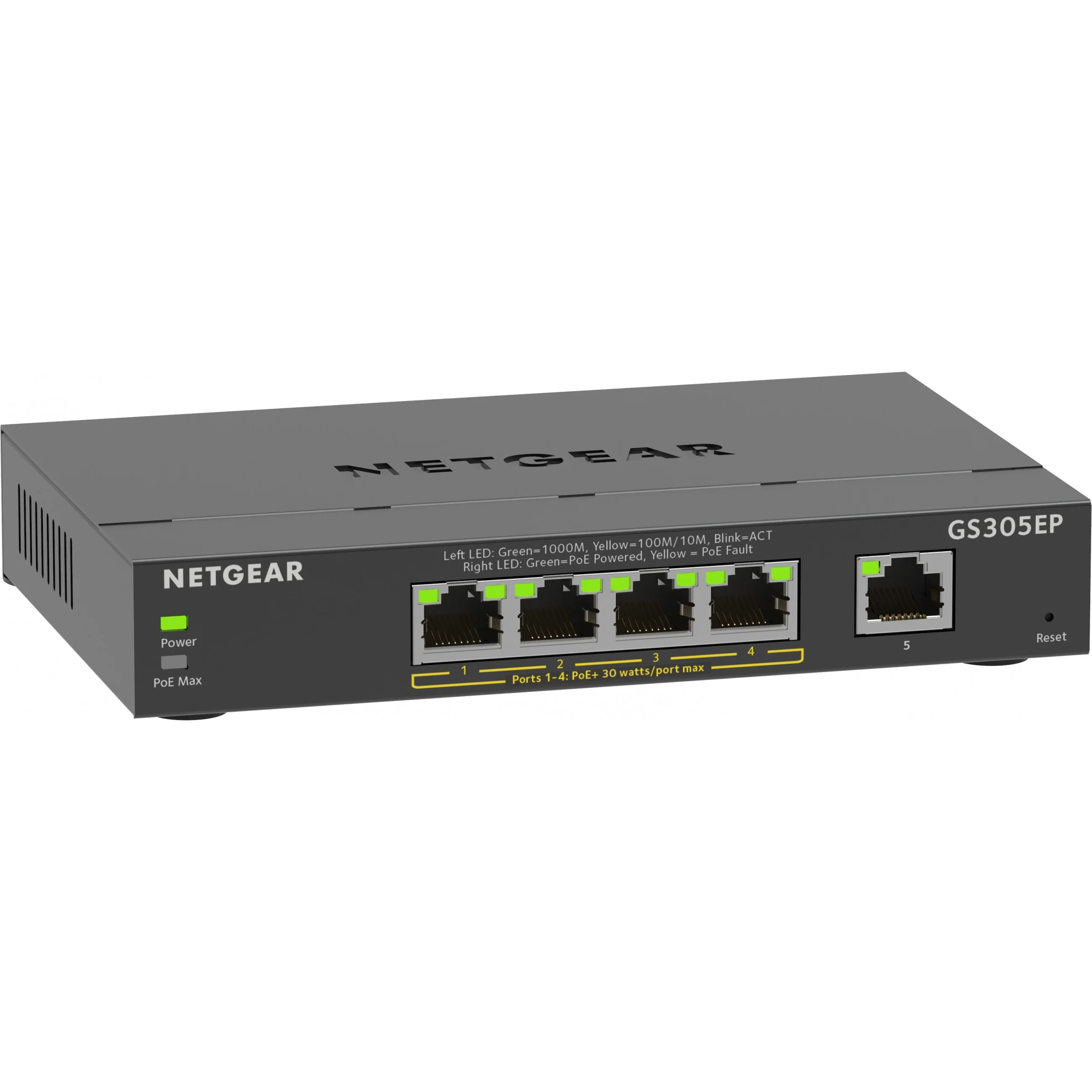 NETGEAR GS305EP Switch 5 Port Gigabit Ethernet LAN PoE Switch Plus  mit 4x PoE  63W  Managed Netzwerk Switch mit IGMP Snooping  QoS  VLAN  luefterloses Metallgehaeuse  Switches Netzwerk