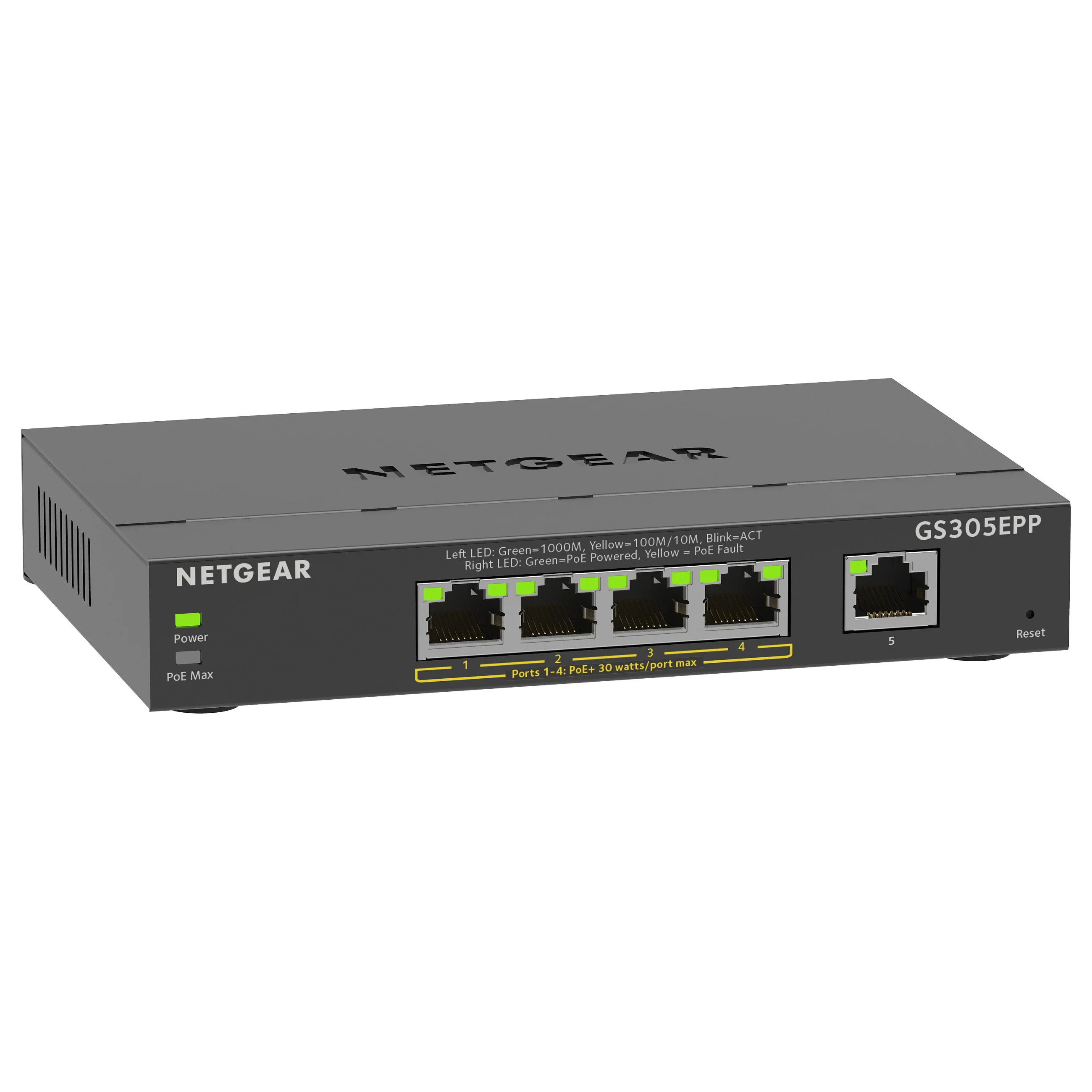 NETGEAR 5 Port Gigabit Ethernet High Power PoE  Plus Switch  GS305EPP  Managed L2 L3 Gigabit Ethernet  10 100 1000  Power over Ethernet  PoE  Schwarz Switches