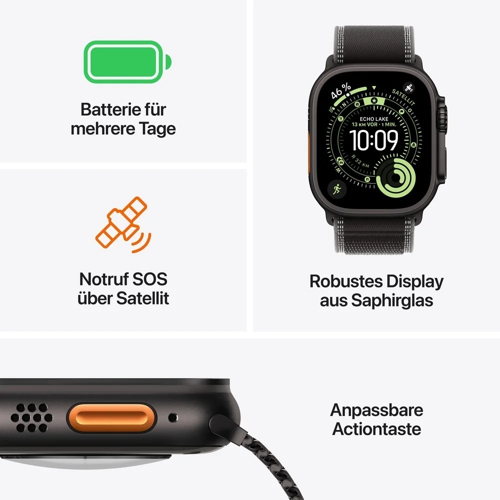Apple Watch Ultra 3 Titanium Natur  GPS Cellular  49 mm  Trail Loop Blau Hellblau S M Smartwatches & Fitnesstracker