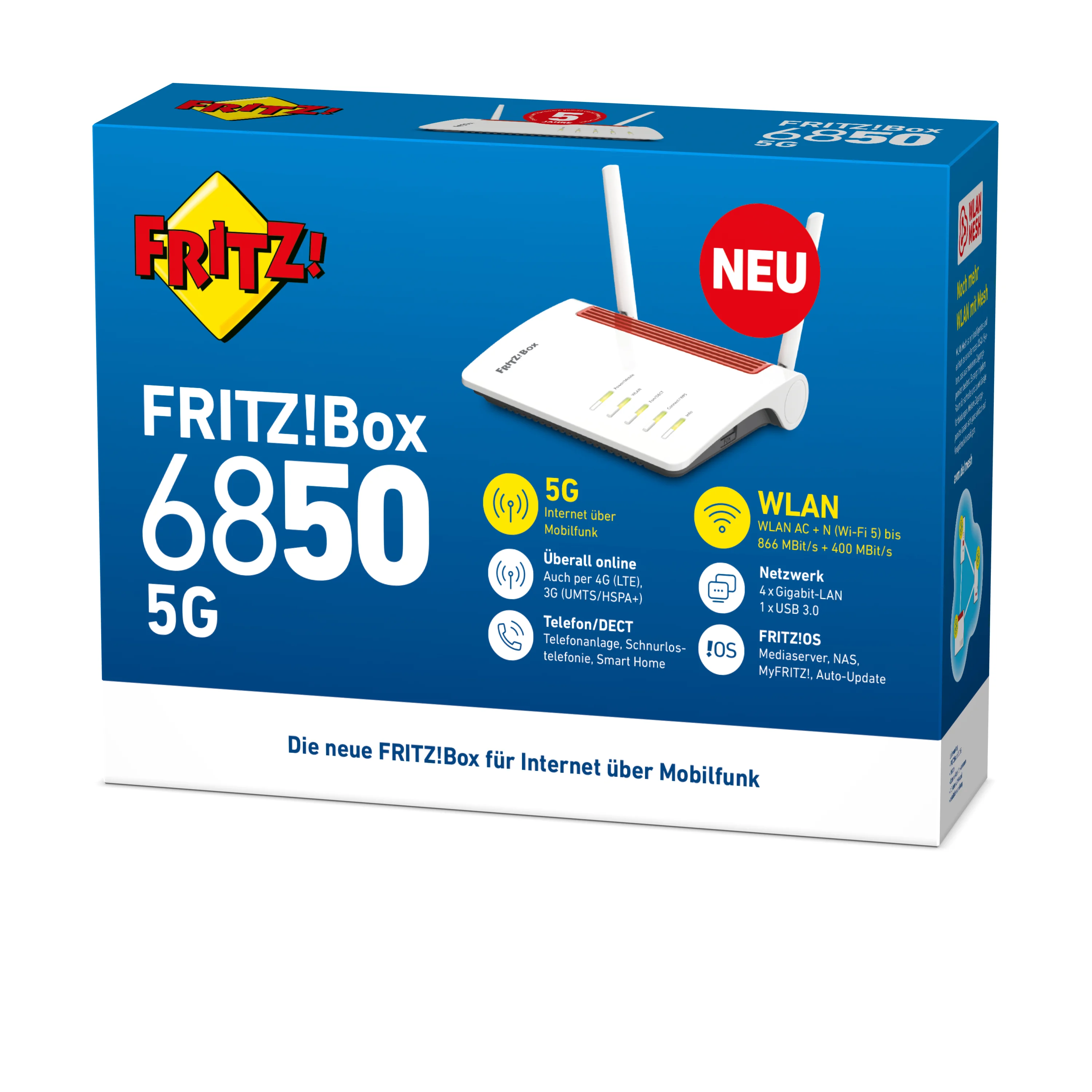 Box FRITZ  6850 5G WLAN Router Gigabit Ethernet Dual Band  2 4 GHz 5 GHz  Schwarz  Rot  Weiss Netzwerk
