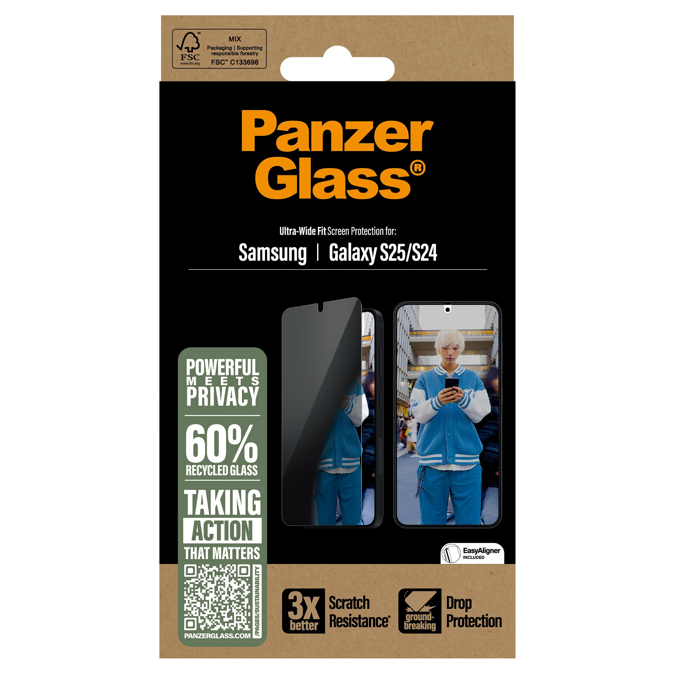 PanzerGlass   Privacy Displayschutz Samsung Galaxy S25   S24   Ultra Wide Fit Notebook & Tablet Zubehoer